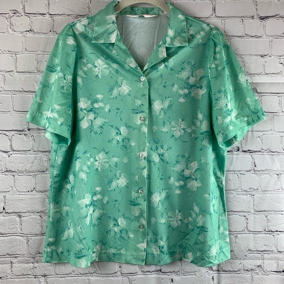 VINTAGE MAR-LEK Top Button-down with Short Sleeves Green - Picture 1 of 6